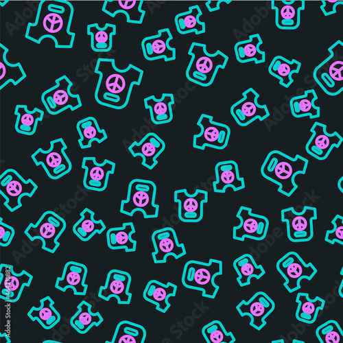 Line Peace icon isolated seamless pattern on black background. Hippie symbol of peace. Vector