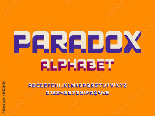 Optical illusion style alphabet design with uppercase, numbers and symbols