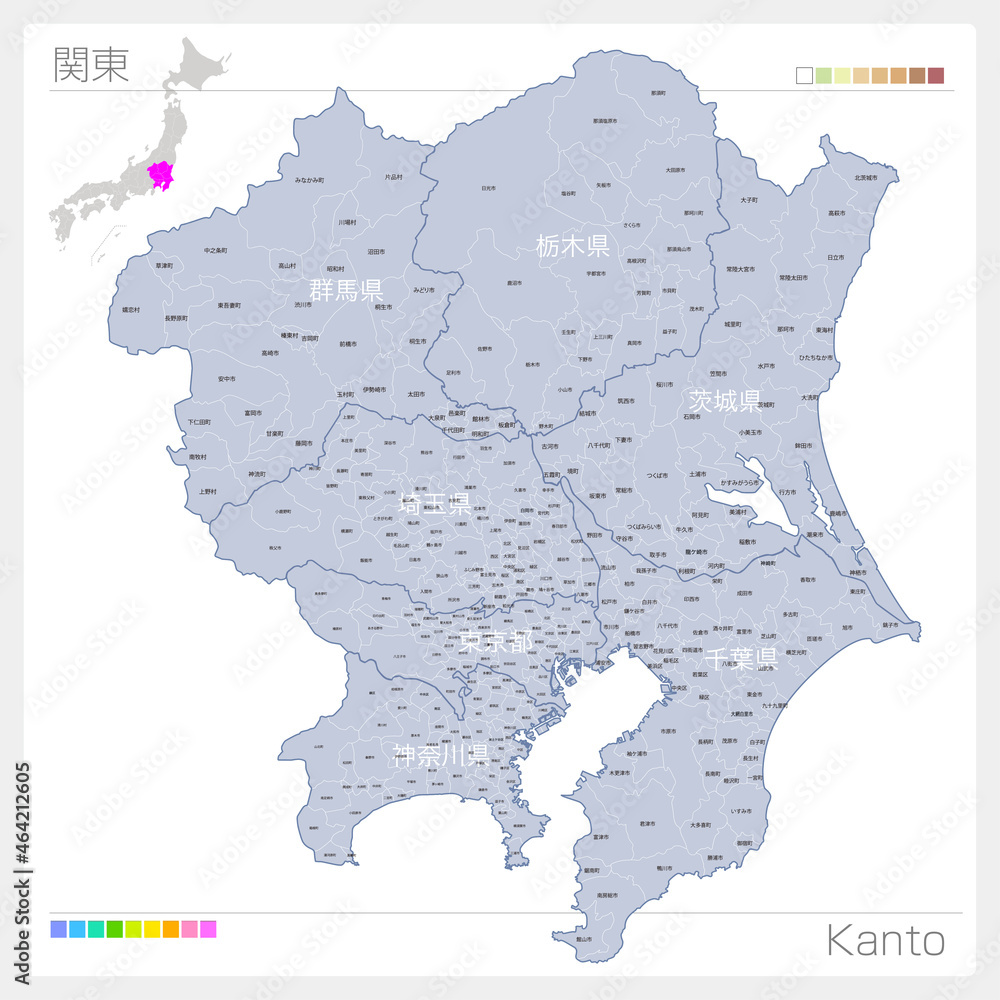Vecteur Stock 関東の地図・Kanto・県名・市町村名 | Adobe Stock