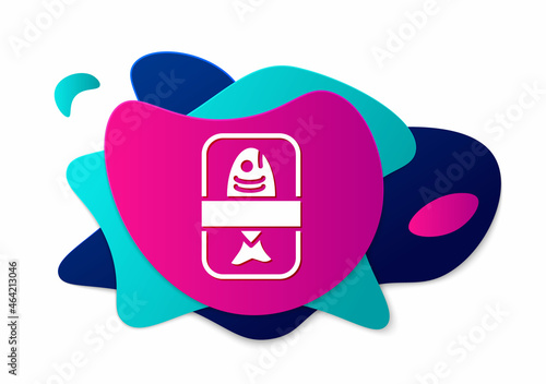 Color Fish plastic tray container with cellophane cover icon isolated on white background. Abstract banner with liquid shapes. Vector