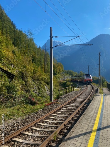 Traveling by Train and taking a picture from the Train Station, Alps, Austria.