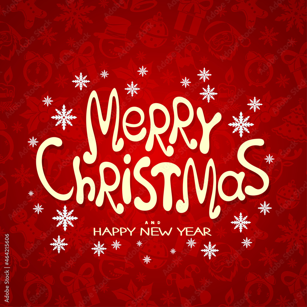 Festive Christmas illustration with congratulation on red background.