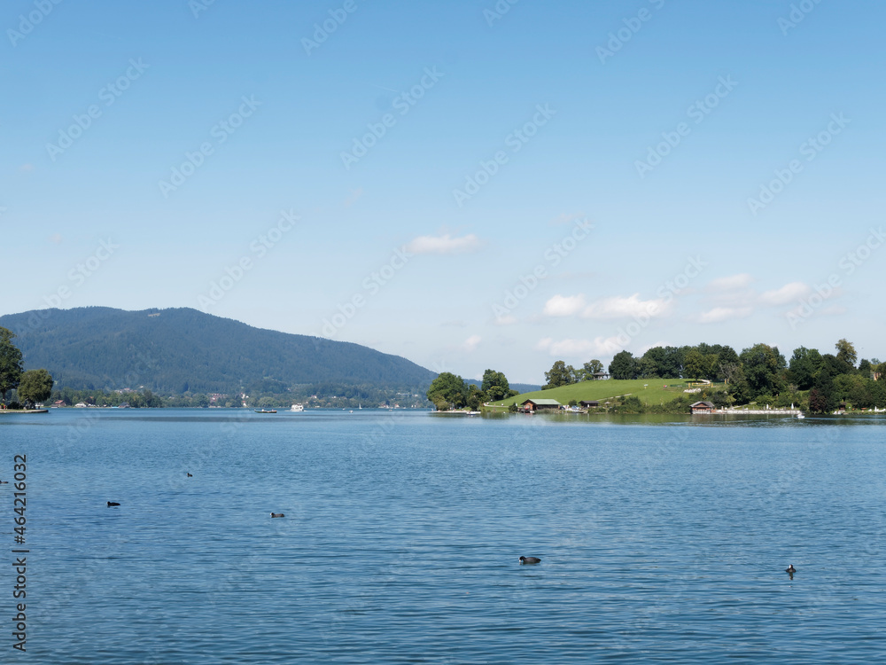 Bavaria landscape. View on Tegernsee lake and paraplui beach from Rottach-Egern