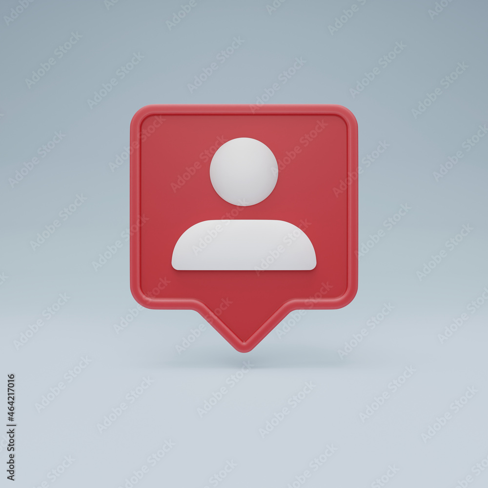 Social media user notification icon on pastel blue background with shadow. Follower, connected together, member, friend request speech bubble - 3D illustration Social media user notification icon on pastel blue background with shadow. Follower, connected together, member, friend request speech bubble - 3D illustration