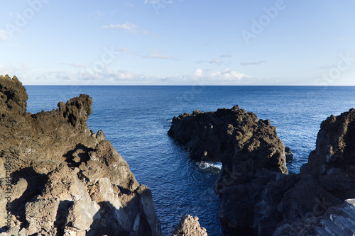 The lava formations of the coast of the island of Pico, Azores