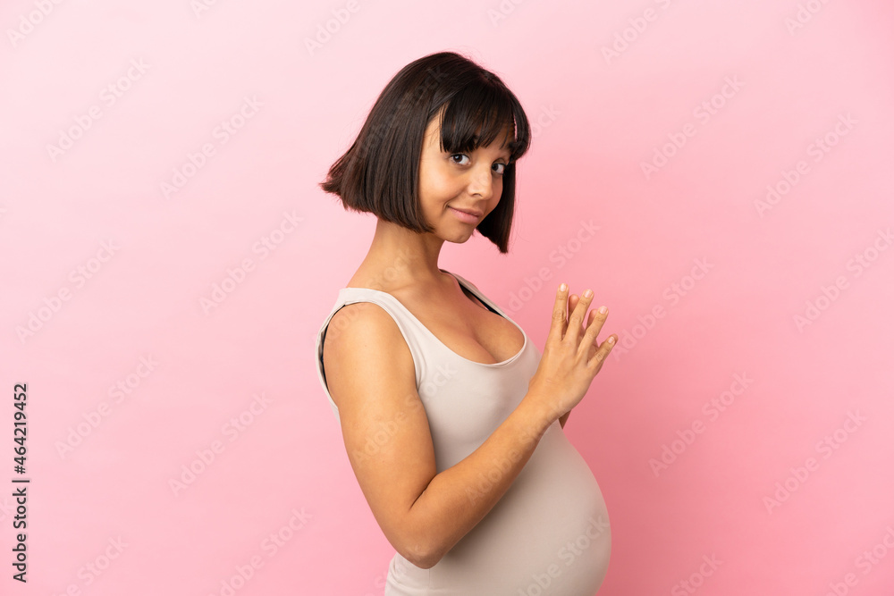 custom made wallpaper toronto digitalYoung pregnant woman over isolated pink background scheming something