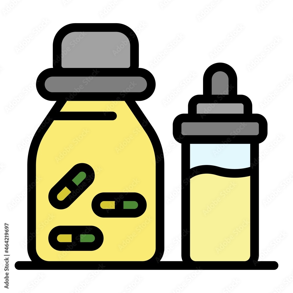 Pill and baby bottle icon. Outline pill and baby bottle vector icon color flat isolated Pill and baby bottle icon. Outline pill and baby bottle vector icon color flat isolated