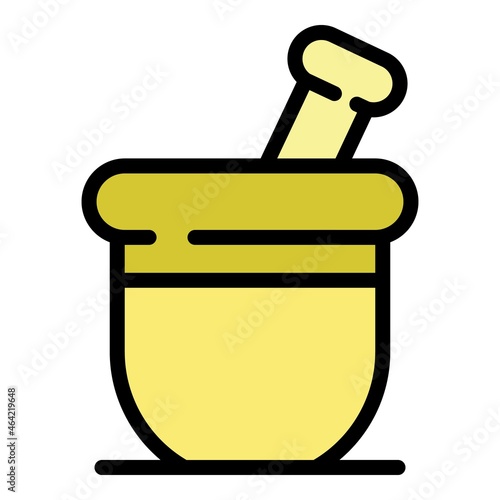 Long medication bowl icon. Outline long medication bowl vector icon color flat isolated