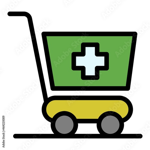 Shopping cart with a cross icon. Outline shopping cart with a cross vector icon color flat isolated