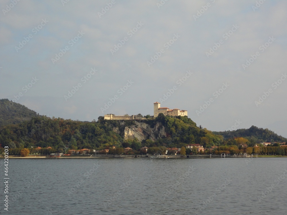 Italy, Piedmont: View of Angera Fortress from Arona on the maggiore Lake.