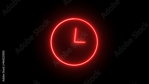  Abstract Neon light  clock on black background.