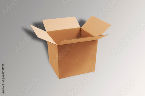 Empty corrugated carton box packaging Mock up isolated on a grey background. zero waste content. 3d rendering.