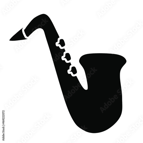Vector illustration of black and white saxophone isolated white background. Suitable for icon, logo, clip art, and creative design