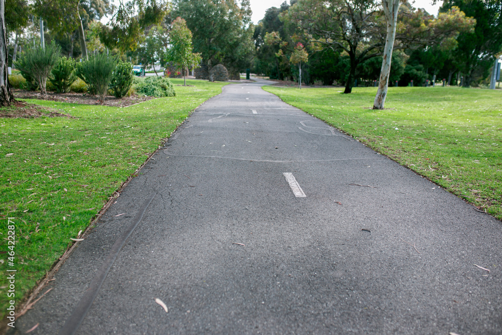 Bike and jogging lane in a park in Adelaide, South Australia