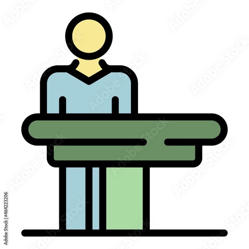 Masseur at the massage table icon. Outline masseur at the massage table vector icon color flat isolated