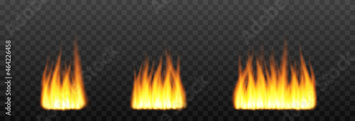 Set of vector fire, flames on an isolated transparent background. Bonfire, fire png, flame.