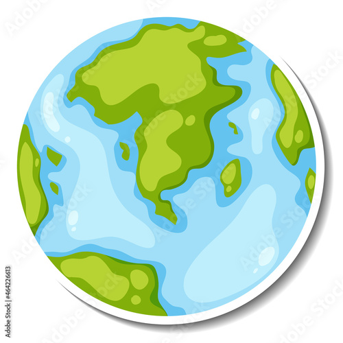 Earth globe cartoon sticker on white background