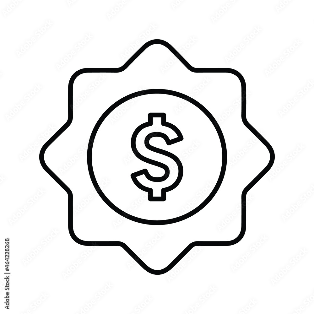 Certificate, stamp, dollar outline icon. Line art vector.