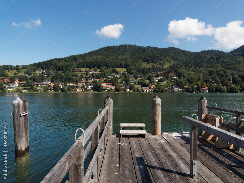 Tegernsee lake in Upper Bavaria Germany. Pontoon and boarding area from Rottach-Egern