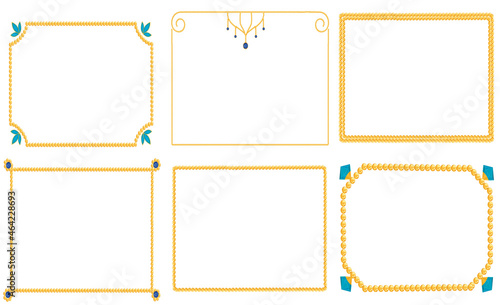 A set of gold frames on a white background