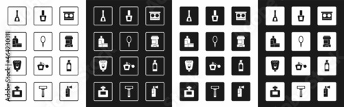 Set Eye shadow palette, Hand mirror, Cream lotion cosmetic tube, Nail polish bottle, Antiperspirant deodorant roll, Spray can for hairspray and Epilator icon. Vector