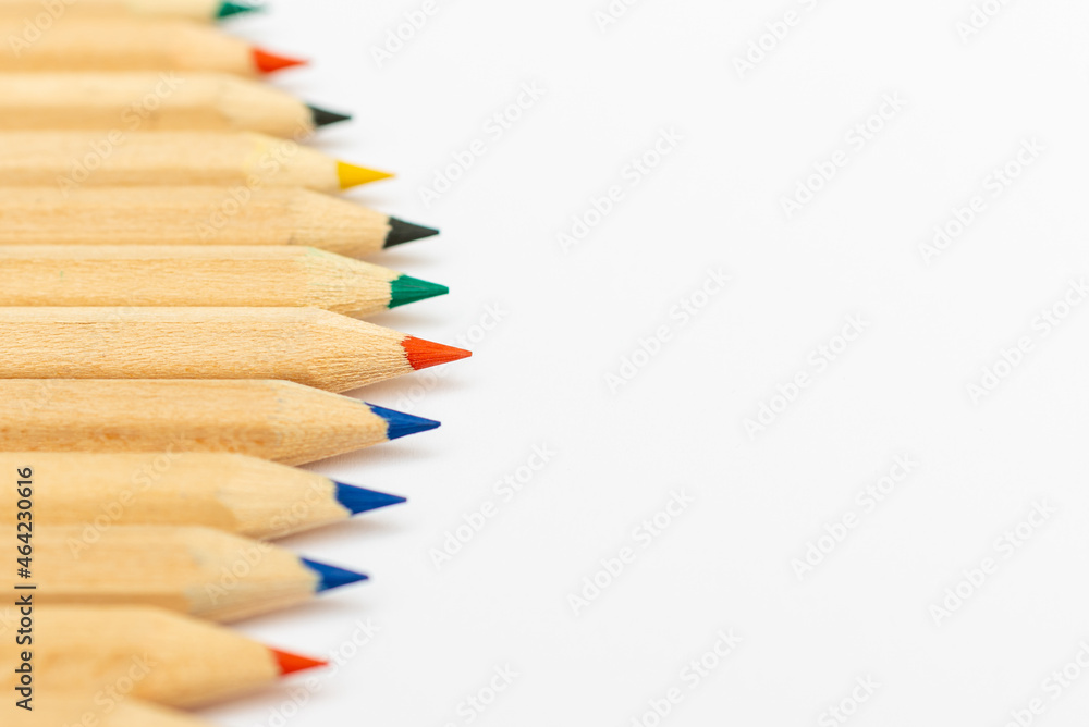 Colour pencils isolated on white background.closeup.Colored pencils background. Color pencils on white background.Copy space. Colour pencils isolated on white background.closeup.Colored pencils background. Color pencils on white background.Copy space.