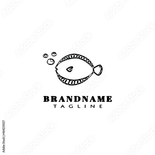 flounder fish cartoon logo template icon design black isolated vector