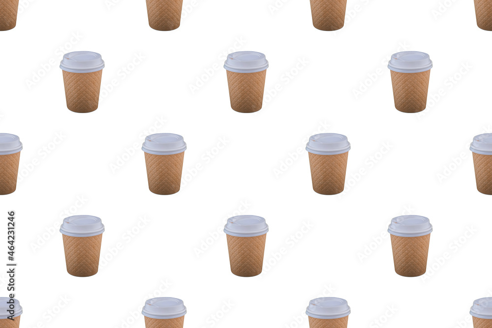 Craft paper coffee cups pattern isolated on the white background. Craft paper coffee cups pattern isolated on the white background.