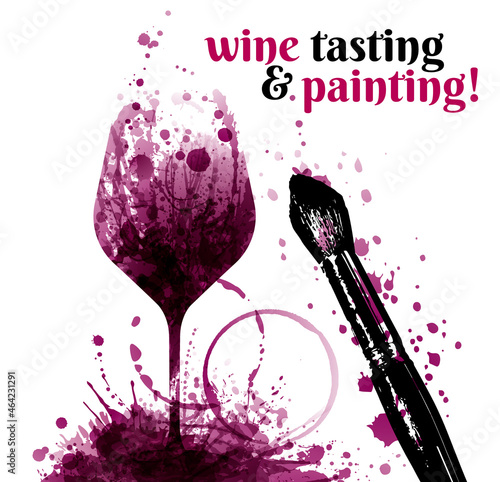 Illustration of wine glass with stains and drops of red wine color.