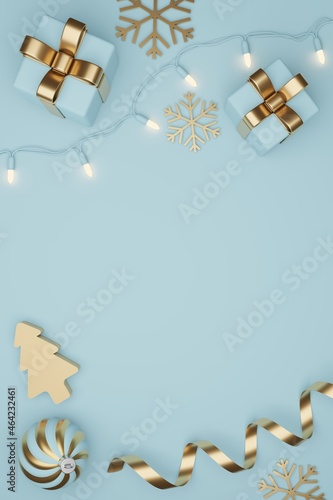 Christmas and New Year Gifts with confetti and Decoration.Banner design 3D Illustration