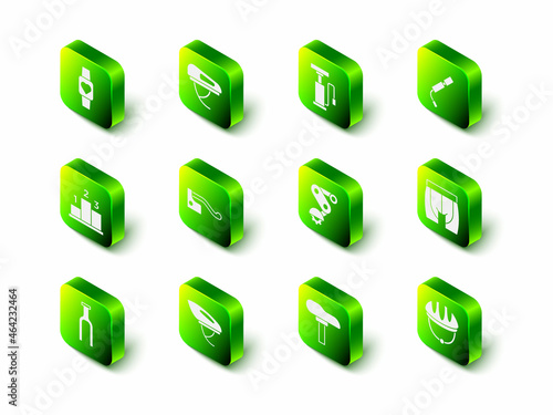 Set Bicycle helmet, air pump, Cycling shorts, Derailleur bicycle rear, seat and icon. Vector