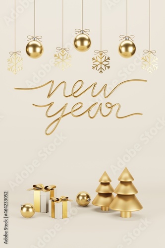Christmas and New Year Gifts with confetti and Decoration.Banner design 3D Illustration