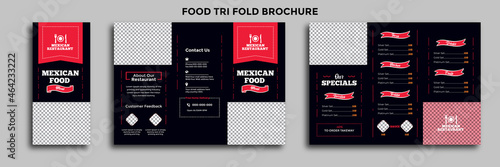 Tri-fold restaurant food menu pamphlet brochure design template. Vector tri-fold fast food healthy meal delicious food, dessert design in a4 size print-ready template.