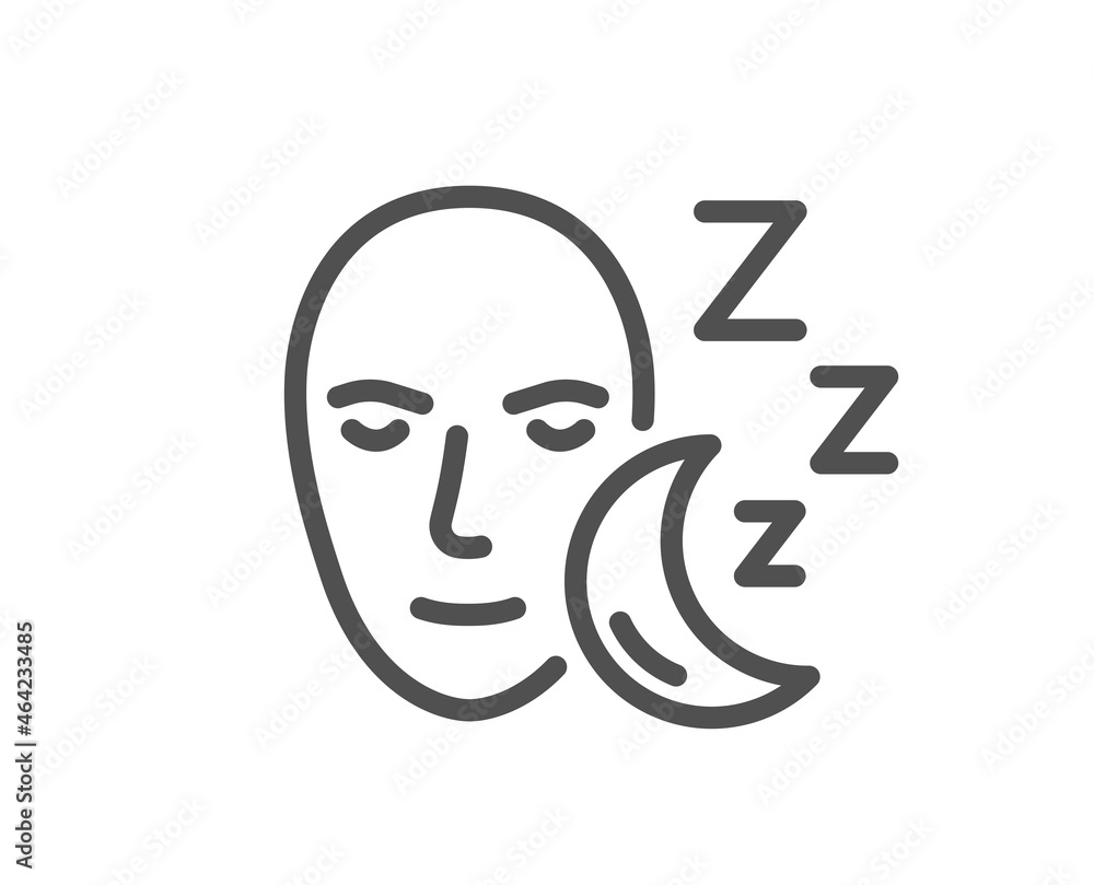 Sleep line icon. Night rest sign. Sleeping face symbol. Quality design element. Linear style sleep icon. Editable stroke. Vector Sleep line icon. Night rest sign. Sleeping face symbol. Quality design element. Linear style sleep icon. Editable stroke. Vector