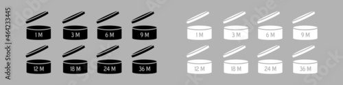  Cosmetic open month life. Expiration period symbols collection. Best before date PAO vector icons.