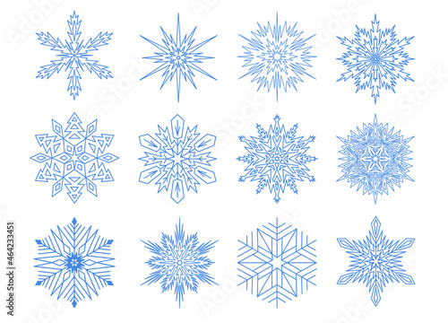Symmetrical snowflake set. Vector illustration