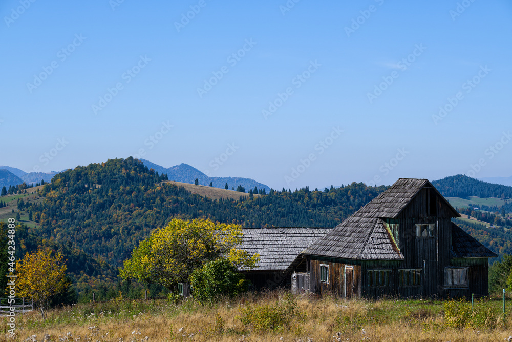 Old wooden country house on Tihuta pass, Transylvania, Romania