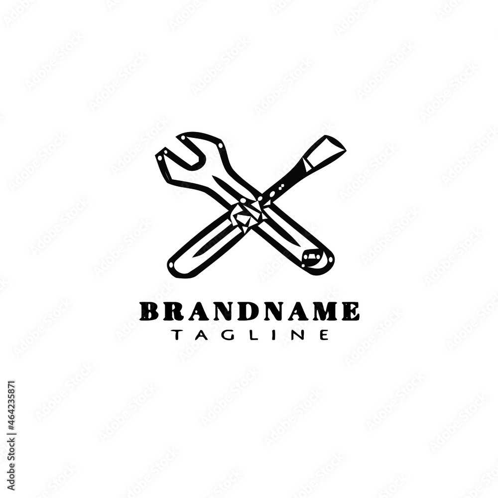 screwdriver and wrench logo cartoon icon design template black isolated vector illustration