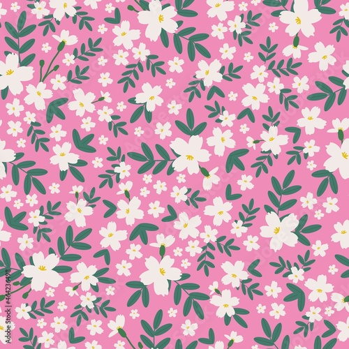 seamless vintage pattern. pink background. wonderful white flowers, green leaves. vector texture. fashionable print for textiles, wallpaper and packaging.