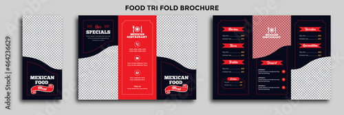Tri-fold food delivery restaurant food menu pamphlet brochure design template. Vector tri-fold fast food healthy meal delicious food, dessert design in a4 size print-ready template.