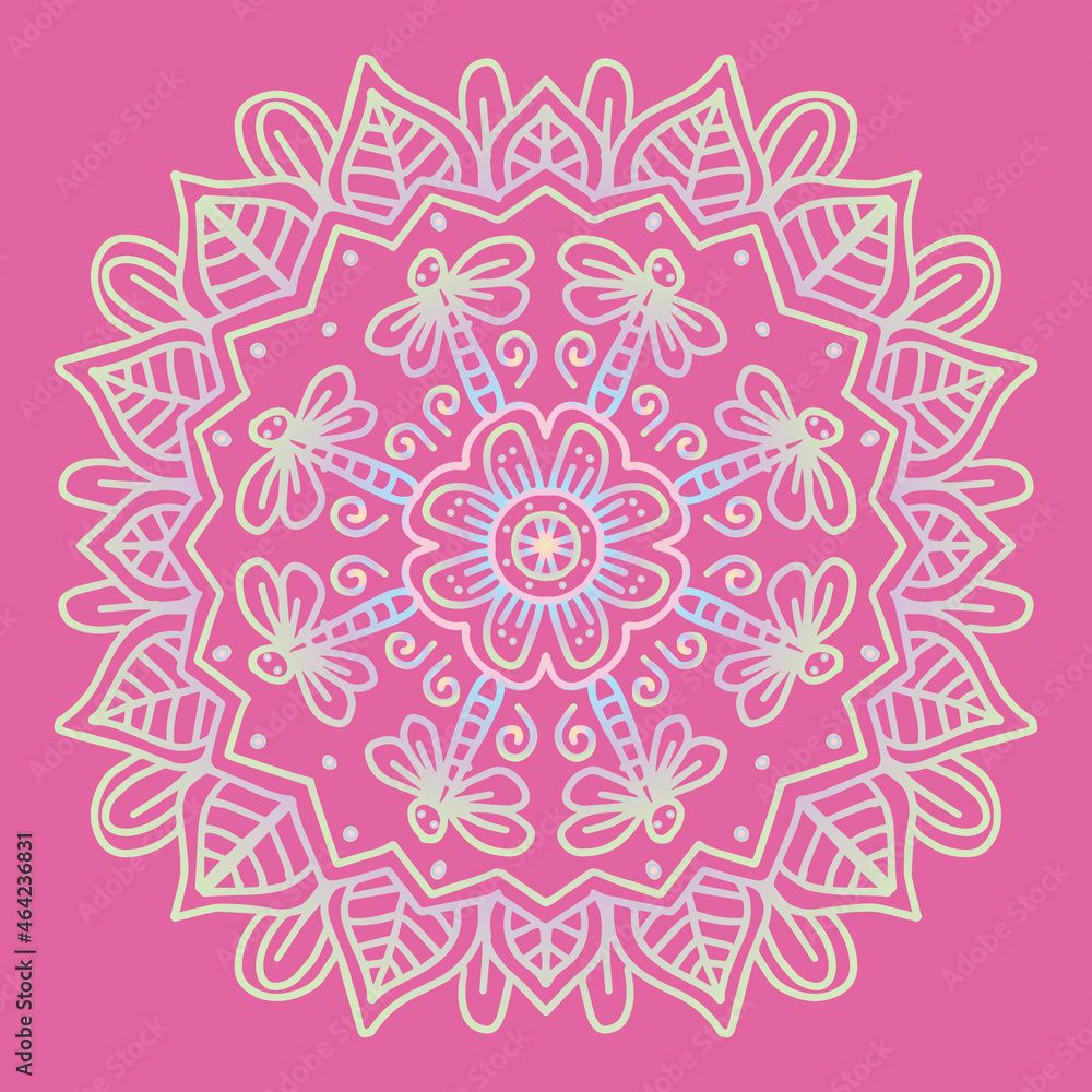 Vector circle of mandala with dragonfly and floral ornament pattern.