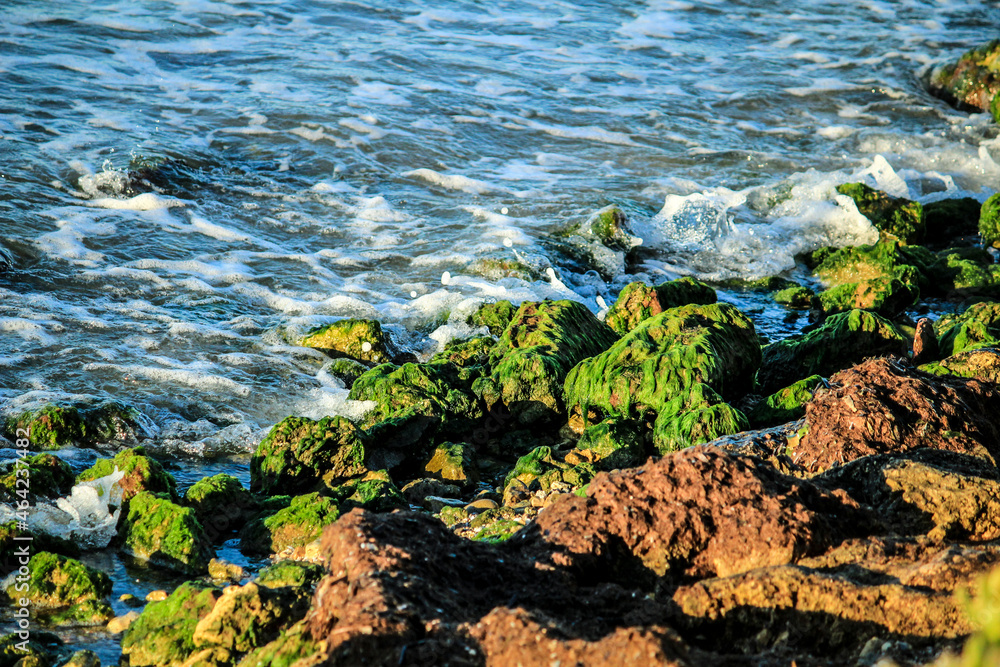 Waves crashing rocks on the shore Waves crashing rocks on the shore