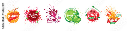 A set of vector logos with painted splashes of juice