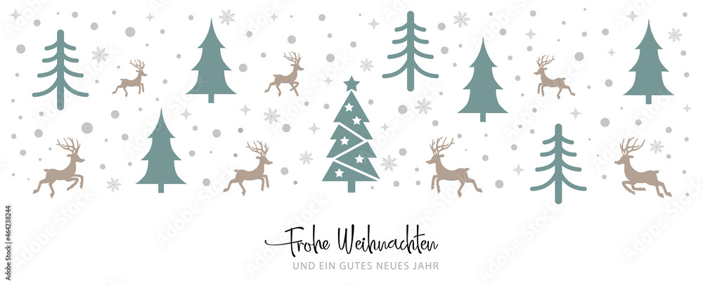 Weihnachtsgrüße - Winterwald mit Rentieren und Weihnachtsbaum - deutscher Text Weihnachtsgrüße - Winterwald mit Rentieren und Weihnachtsbaum - deutscher Text
