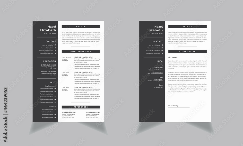  Resume  Layout Kit Black and White Accents CV Template 