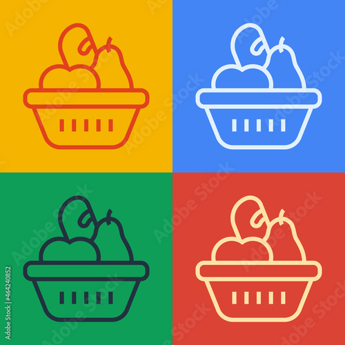 Pop art line Donation food box icon isolated on color background. Vector