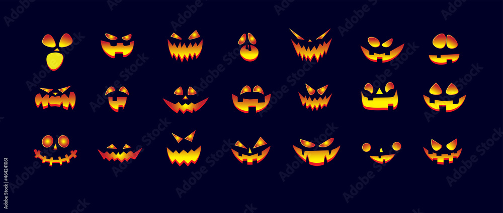 Scary Halloween, pumpkin faces icons, pumpkin cut set Scary Halloween, pumpkin faces icons, pumpkin cut set