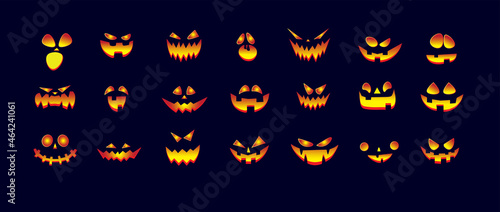 Scary Halloween, pumpkin faces icons, pumpkin cut set