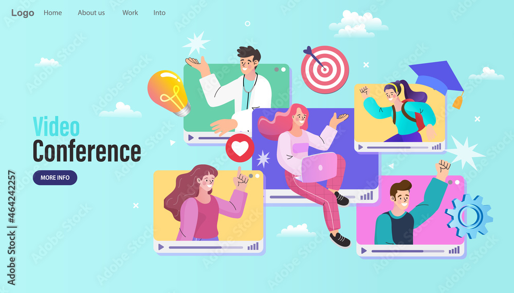 Online work from home meeting. Vector Illustrations flat design concept video conference. EPS10.
Online work from home meeting. Vector Illustrations flat design concept video conference. EPS10.