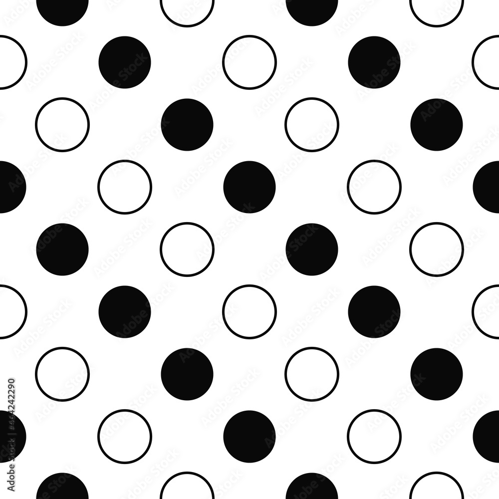 Polka dot black and white dots. White background and checkerboard pattern with polka dots.